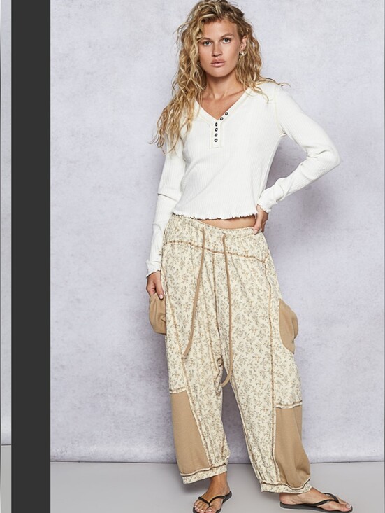 POL Pants - NWT POL Oversized Floral Pattern Printed Knit Pants In Camel Various Sizes